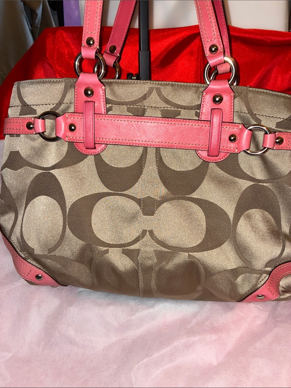 Coach Brown Signature Tote with Pink Trim-Y2K - Picture 4 of 10